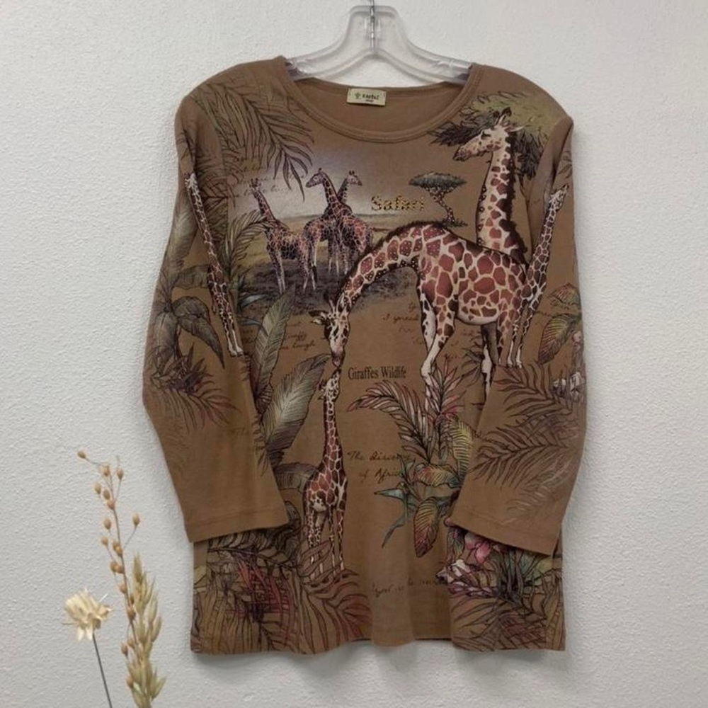Y2K Giraffe Safari Printed 3/4 Sleeve Top